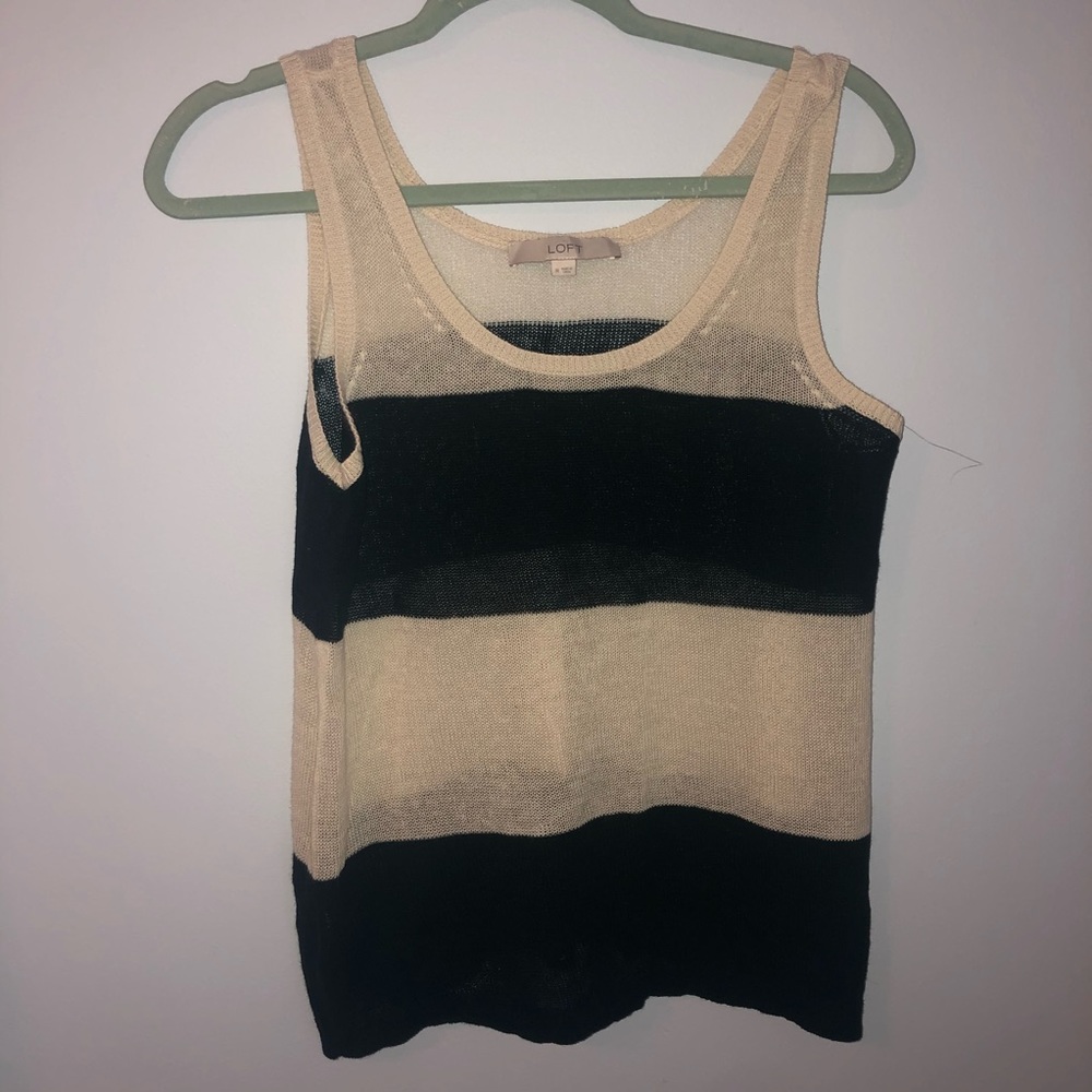 LOFT Black and Cream Striped Tank Top